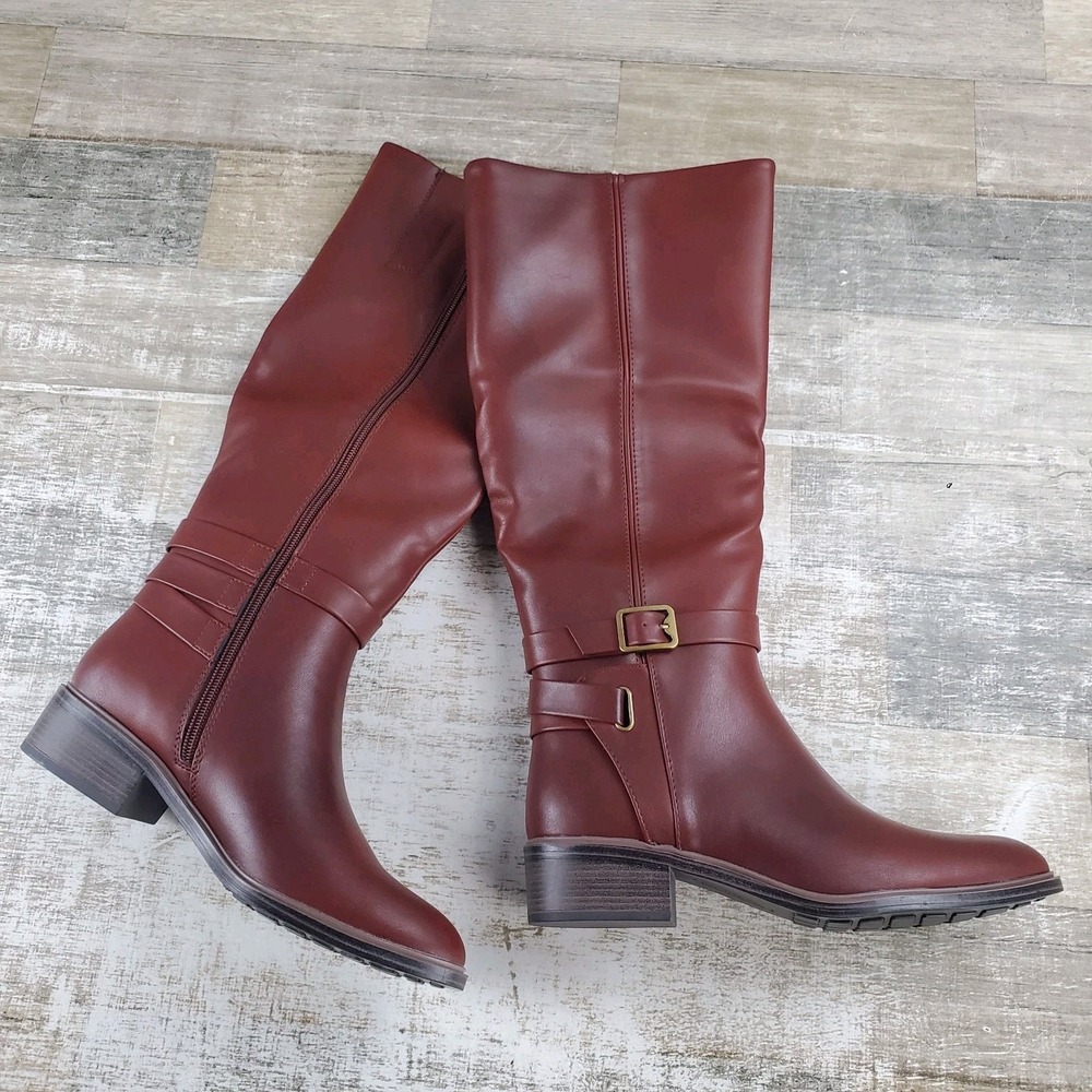Baretraps Audria Womens Boots Sz 7 M Maroon Leather Side Zipper Buckle Strap